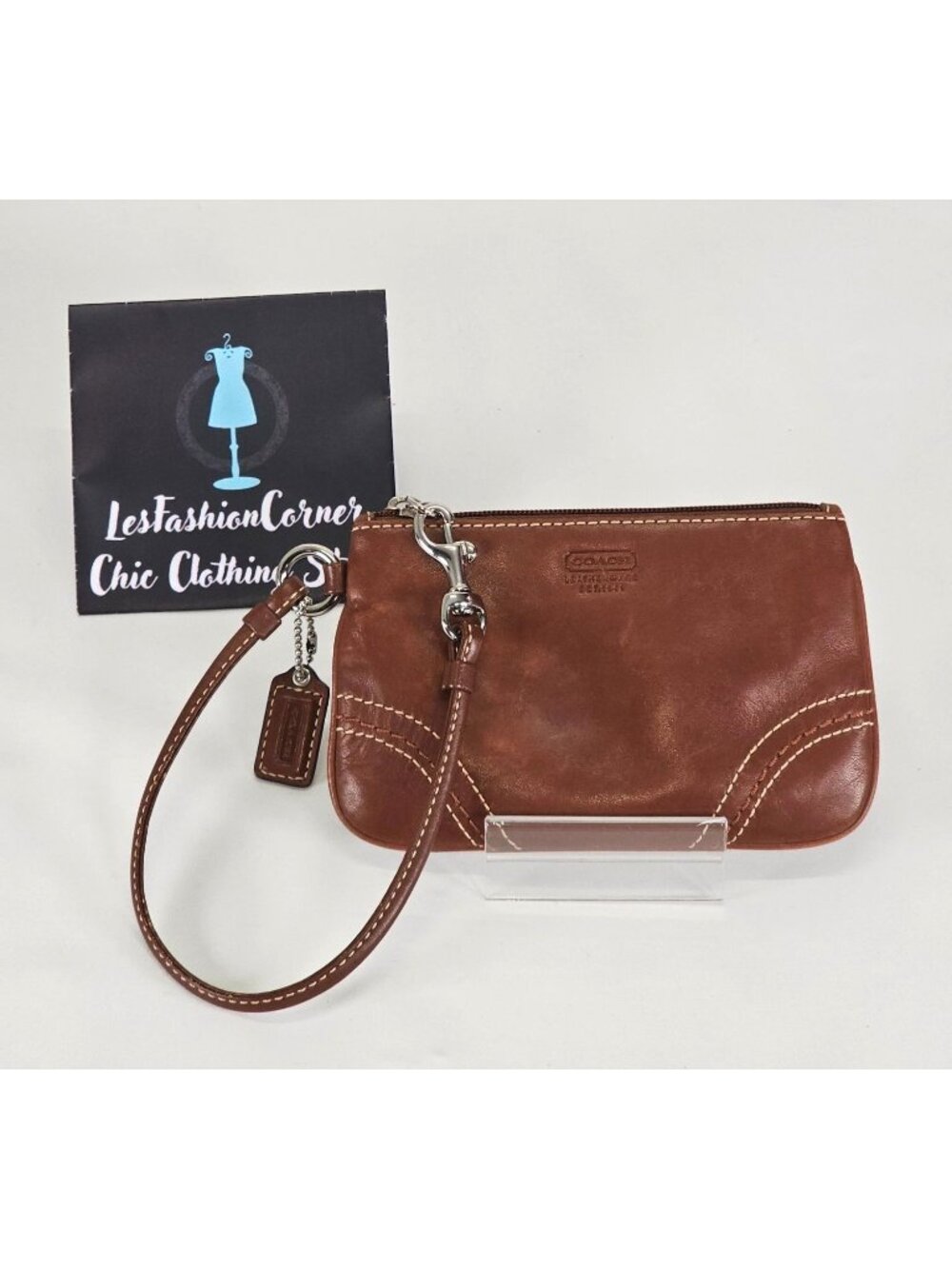 Coach Women's Dark Brown Leather Corner Zipper Wristlet Small 2087 - Picture 7 of 10